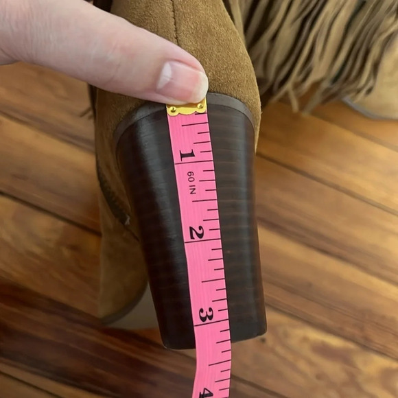 Steve Madden Tan Suede Fringe Heeled Boots - Picture 9 of 12